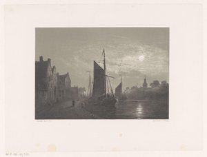 月明かりで岸壁に沿ってヨット 作： Petrus Paulus Schiedges (I)