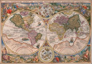 ペトルス・プランシウスによる1594年の二重半球世界地図 作： ペトルスプランシウス