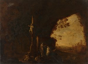古代遺跡のある洞窟のニンフ 作： Petrus van Hattich