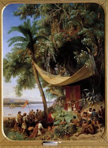 アメリカでの最初のミサ（15世紀） 1494年、コロンブスのハバナへの第2回目の航海でのキューバでのミサ）ブランシャール・ファラモン（1805-1873）の絵。 作： Pharamond Blanchard