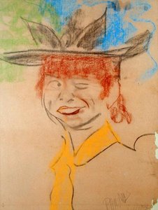 笑ってウインクする女の子（パステル・紙） 作： Phil May