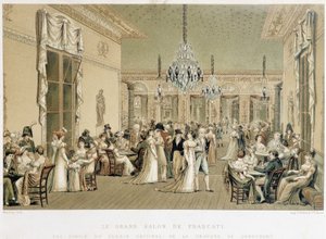 パリのグラン・サロン・ドゥ・カフェ・フラスカティ。リトグラフ：Philibert-Louis Debucourt (1755-1832) 作： Philibert Louis Debucourt