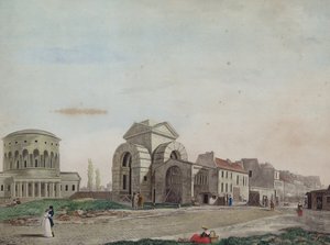 バリエールデュフォーブールサンマルタン、1809年（鉛筆と色のアクアチント） 作： Philibert Louis Debucourt
