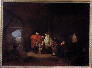 ルイ16世の人間性：1784年冬、王はヴェルサイユの住民にアルモーネを与える ルイ・フィリベール・ドゥビュクール（1755-1832）による絵画 1785年 日0,61x0,83 m 作： Philibert Louis Debucourt
