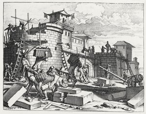 ポルトガル人捕虜がキャンディの近くに砦を築いていた（彫刻 作： Philip Baldaeus
