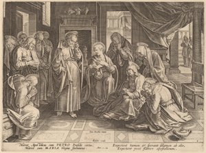 上の部屋での使徒たちと女性たちの集会 作： Philip Galle after Jan van der Straet