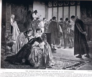 セントバーソロミュー虐殺中の英国大使館、「ハッチンソンの国家の歴史」のイラスト 作： Philip Hermogenes Calderon
