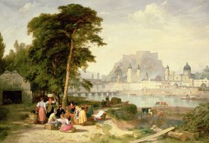 ザルツブルク市、大司教の岩の上の宮殿 作： Philip Hutchins Rogers