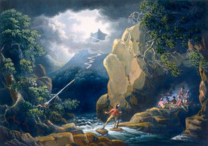 稲妻の閃光：山の嵐に巻き込まれた、パブ。 1805年。 作： Philip James