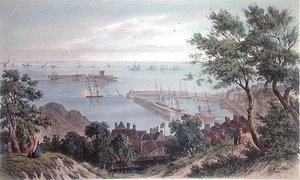1846年9月2日、錨を下ろしたロイヤル・スクワッドロン、ヴィクトリア女王のジャージー訪問より、H.ウォルターの彫刻による 作： Philip John (after) Ouless