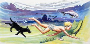 チャールズ・キングズレー著『ウォーター・ベイビーズ』より「魚と泳ぐ」挿絵 作： フィリップ・メンドーサ