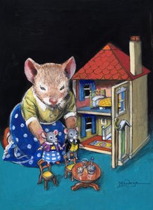 町のネズミと田舎のネズミ（紙にガッシュ） 作： フィリップ・メンドーサ