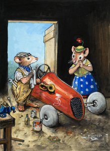 町のネズミと田舎のネズミ（紙にガッシュ） 作： フィリップ・メンドーサ