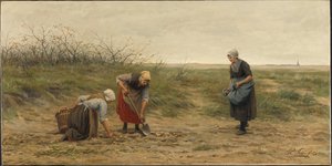 きれいになったジャガイモ畑を読むスヘフェニンゲンの女性 作： Philip Sadée