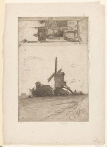 草原の風景とブリュッセルの Ravensteinstraat のビューの風車 Vieux moulin a Laeken / Rue Ravenstein (Bruxelles) (原題) 作： Philip Zilcken (signed by artist)