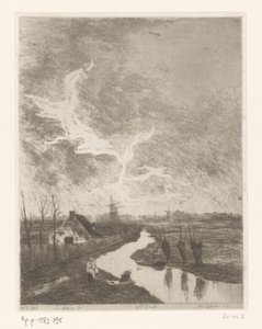 溝、農場、風車のある牧草地の風景 Environs de La Haye (原題) 作： Philip Zilcken (signed by artist)