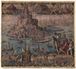 1572年のマールテンファンヘームスケルク後の世界の8番目の驚異シリーズのアレクサンドリアの灯台 作： Philipp Galle