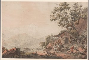 山の家にいる家族 作： Philipp Jacques Loutherbourg (I) (attributed to)
