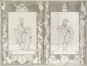 シャルルマーニュ（742-814）とヘイモン、1804-5（紙にペン、インク、ウォッシュ） 作： Philipp Otto Runge