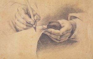 ドローイングハンド、1798年（茶色の紙の上に黒チョークを白で強調）