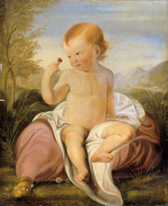 スイートピーの花を持つ子供