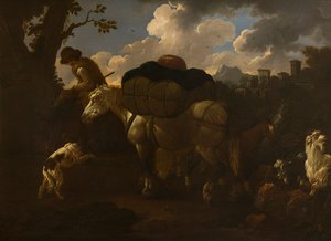 農民のシーン、c.1677-1706（キャンバスに油彩） 作： Philipp Peter called Rosa da Tivoli Roos