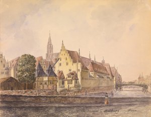 ストラスブールのドナウ川（紙に水彩） 作： Philippe Auguste de Peellaert