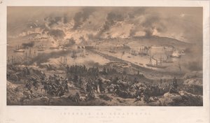 セヴァストポリの火災。1855年、ロシア軍の北海岸での退却。 作： Philippe Benoist