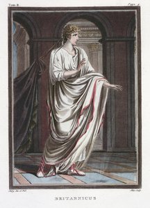 ブリタニクス、ピエールミシェルアリックス（1762-1817）1802によって彫刻された「すべての国の衣装と劇場に関する研究」のボリュームIIからの、ジャンラシーンによる「ブリタニクス」の衣装 作： Philippe Chery