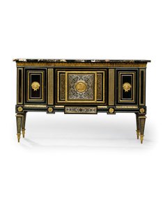 Louis XVI meuble d&39;appui、c.1785-90（オルモルに取り付けられた真ちゅうとピューターをはめ込んだ茶色のべっ甲と寄木細工） 作： Philippe Claude (attr. to) Montigny