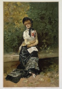 孤独（ベンチに座って膝の上に本を置いている独身女性） by Linder 作： Philippe Jacques Linder