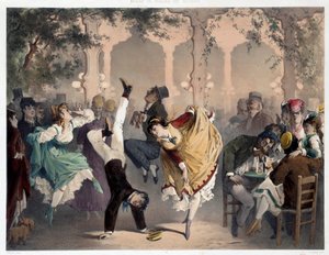グリッドにはブリア・シーンのポピュラー・エンターテインメントが描かれている。フィリップ・ジャック・リンダー(1835-?)によるリトグラフ。セリーMusee de Moeurs et d