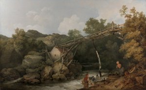 Uma vista perto de Matlock, Derbyshire com figuras trabalhando sob um transportador de madeira 作： Philippe Jacques de Loutherbourg