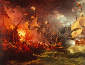 スペイン艦隊の敗北、1588年8月8日 作： Philippe Jacques de Loutherbourg