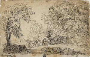森で丸太を運ぶ（レクト）；様々な活動をする人々のスケッチ（裏面） 作： Philippe Jacques de Loutherbourg II