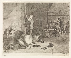 太鼓と甲冑を持った少年のいるインテリア 作： Philippe Lambert Joseph Spruyt