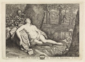 サテュロスにスパイされた眠っているニンフ 作： Philippe Lambert Joseph Spruyt