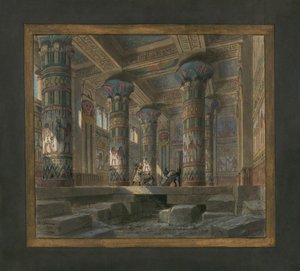 ジュゼッペ・ヴェルディ (1813-1901) によるオペラ「アイーダ」のためのフィリップ・シャペロンの舞台装置: イシス神殿 作： Philippe Marie Chaperon