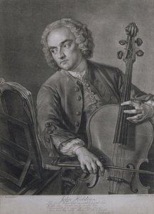 ジョンフェーバー（1684-1756）によって彫刻されたヘンデルのオーケストラのチェロ奏者、ジョンヘブデン（fl.1740-60）の肖像、1741年