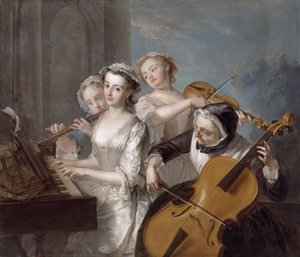 聴覚、c.1744-7（キャンバスに油彩） 作： Philippe Mercier