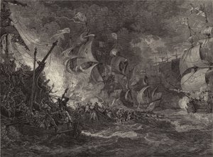 スペイン・アルマダの敗北（版画 作： Philippe de (after) Loutherbourg