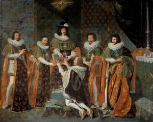 ルイ13世（1601年-1643年）による、ヌーシャテルのソブリン王子（1595年-1663年）であるロングヴィル＆エストゥヴィル公アンリ2世のオルレアンへの接待 1633年5月15日 ルイ13世は、ヌーシャテルの大会計係クロード・バルティリエに囲まれている。