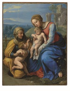 スズメのいる聖家族（船上に置かれたパネルに油と金） 作： Philippe de Champaigne