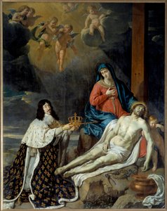 ルイ13世の聖母への誓い（死んだキリストとともに）。フィリップ・ドゥ・シャンパーニュ（1602-1674）による絵画 作： Philippe de Champaigne