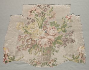 シルクの断片、Le panier fleuri と呼ばれるパネルの一部、1770 年。 作： Philippe de Lasalle