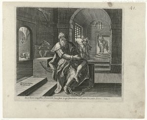 刑務所のコニング・マナセ Boetedoening en berouw in het Oude Testament en het Nieuwe Testament (シリーズ タイトル) 心を尽くして罪を悔い改め、神に立ち返る人々に対する一種の神の耽溺と憐れみ（シリーズ 作： Philips Galle (attributed to workshop of)