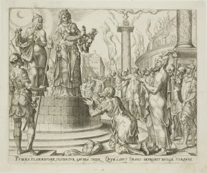 ホロフェルネスの首をベトゥリアの人々に見せるユディト（『ユディトとホロフェルネスの物語』より第7版 作： Philips Galle