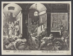 天使によって刑務所から解放された聖ペテロ 作： Philips Galle