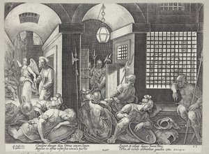 天使によって刑務所から解放された聖ペテロ 作： Philips Galle