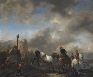 境界石近くの馬池 作： Philips Wouwerman